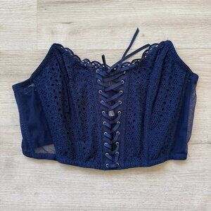 Victoria’s Secret Corset Top Bustier Lace Blue Eyelet Strapless XL